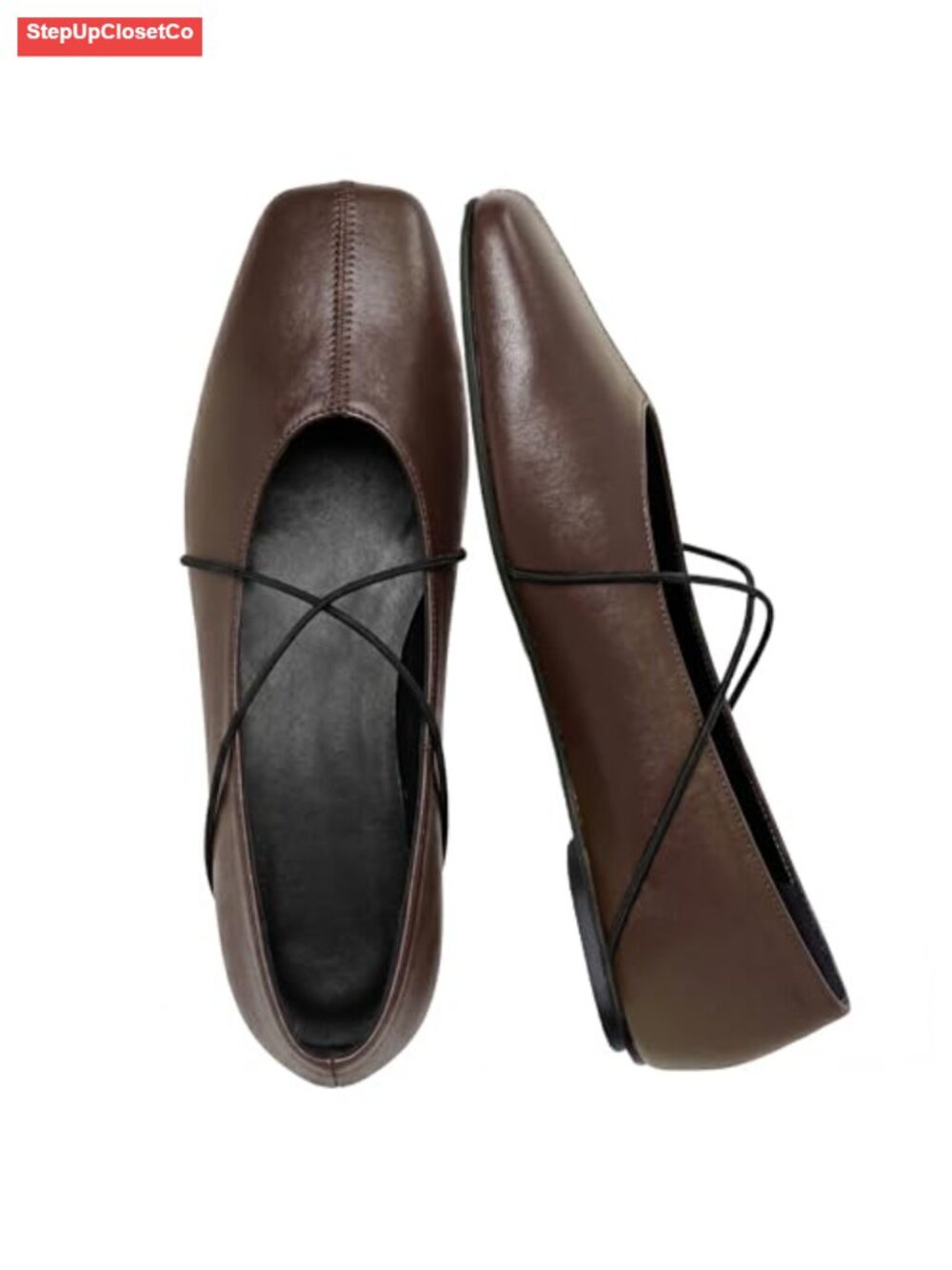Womens Square Toe Ballet Flats Criss Cross Strap Slip On Mary Jane Shoes Faux